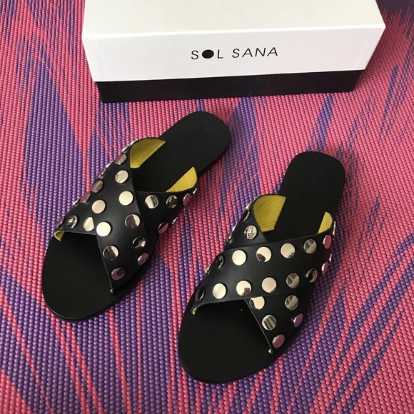 SOL SANA Leather Studded Slide Sandals - Picture 8 of 8